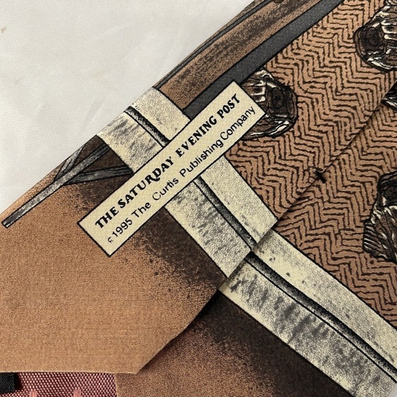 Vintage Norman Rockwell The Rookie Silk Tie The Saturday Evening Post 1995 Tan - Picture 8 of 12